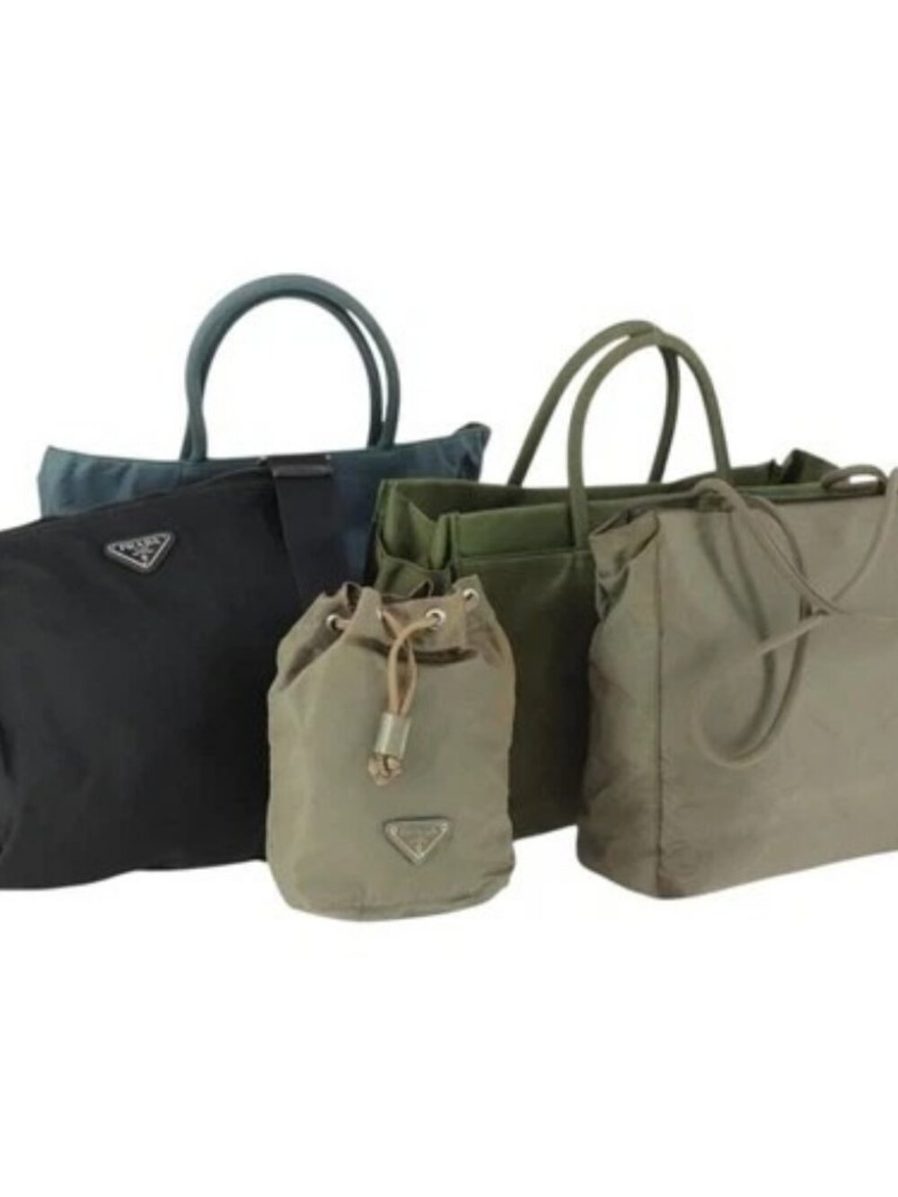 PRADA Bag Nylon 5 Set Black Khaki blue Auth fm5059